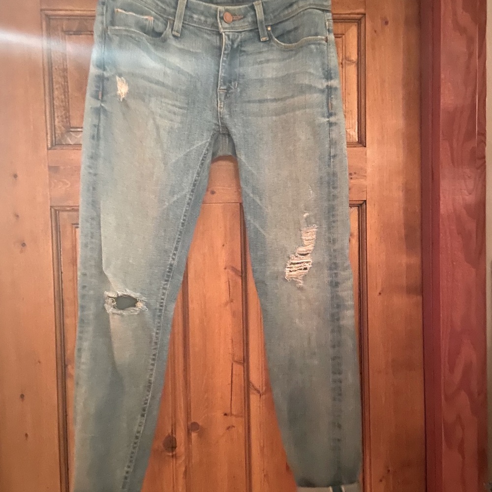 Designer hip hugger ankle cut jeans with stretch